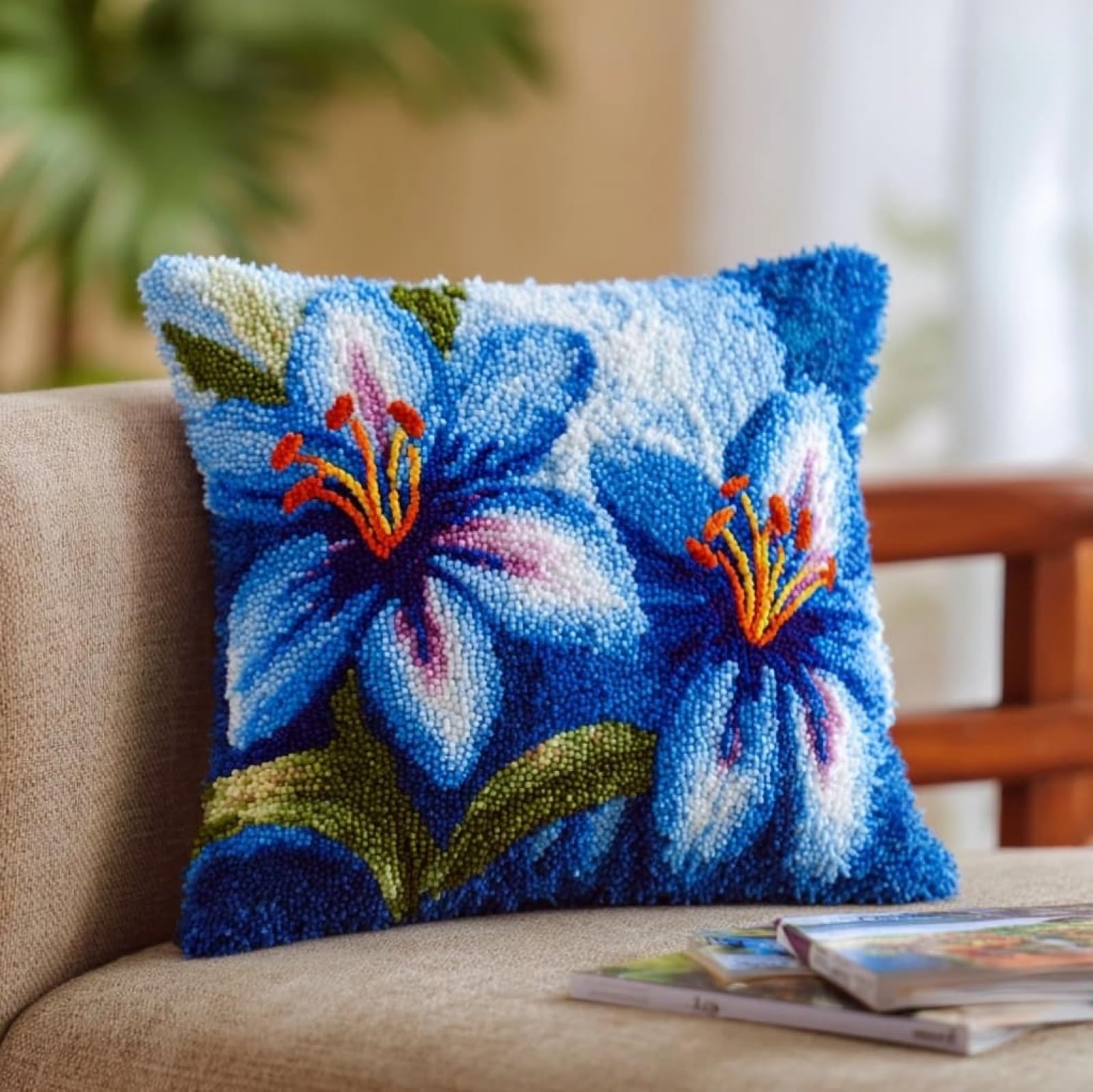 WallustrioaW Latch Hook Pillow Kits Pillow Cover,Beautiful Lilies