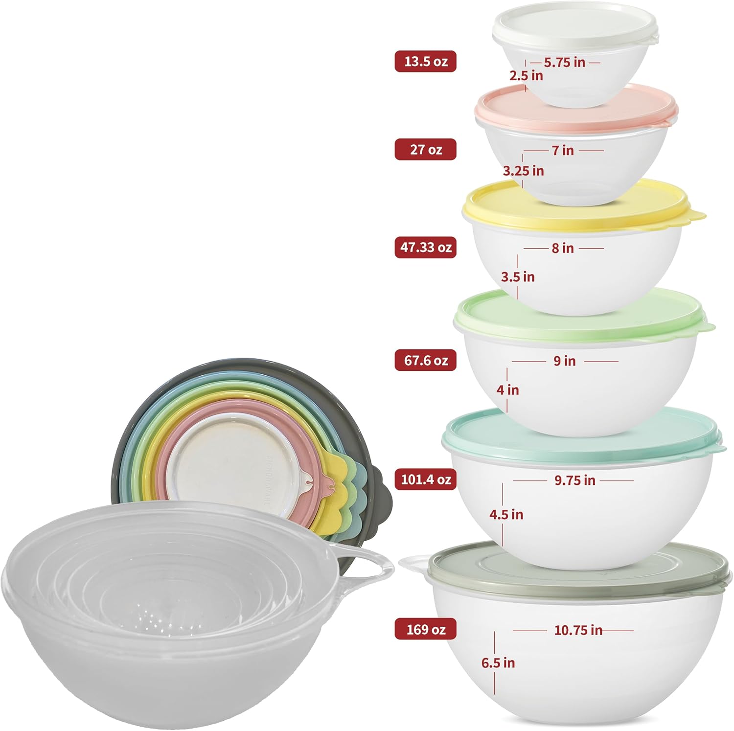 Food Storage Containers with Lids – 6Pcs Mixing Bowls with Lids Set – Leakproof Easy Pull Airtight Food Container Bowl Set for Meal Prep, On The Go, Baking – Non-BPA Microwave Safe Plastic