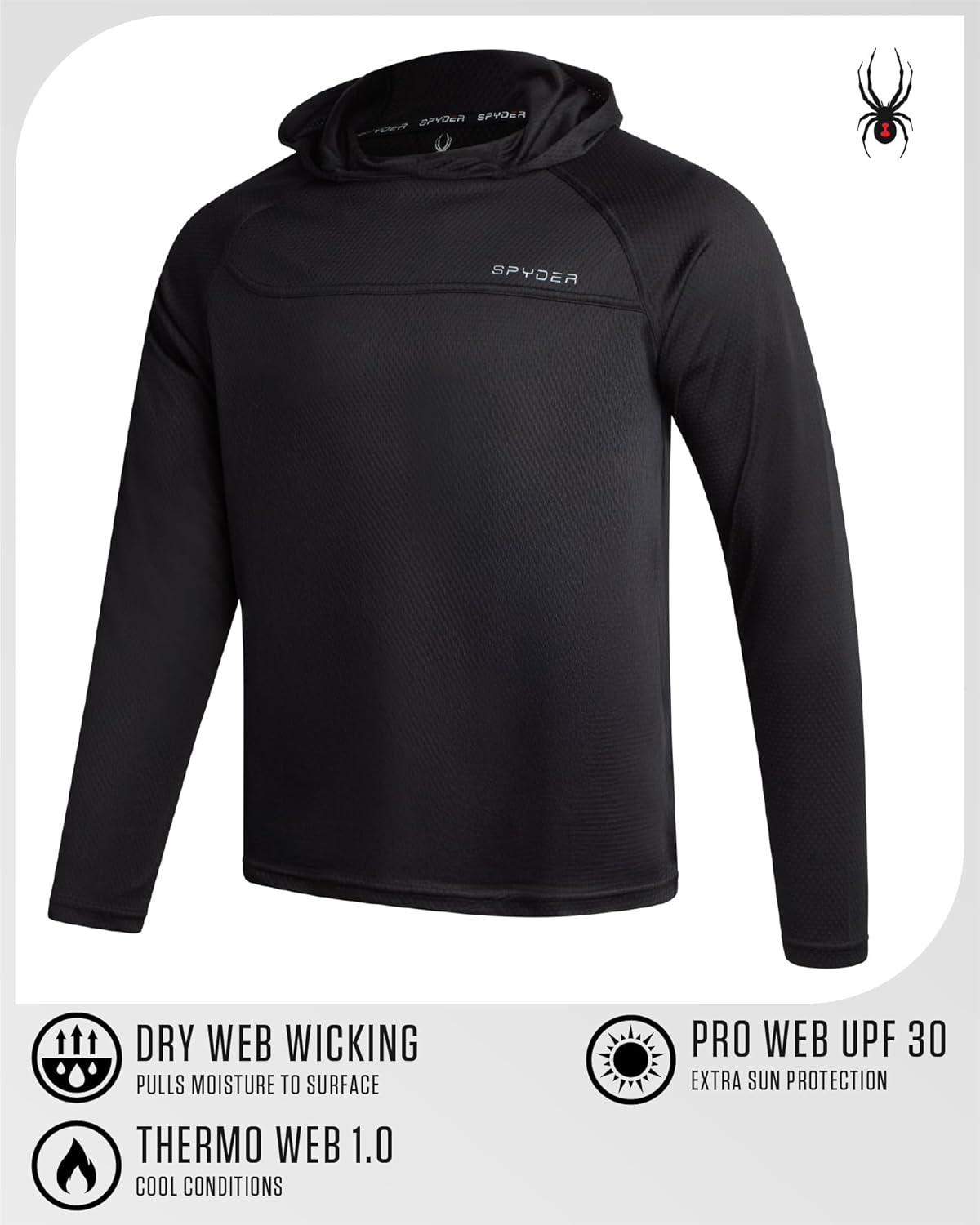 Spyder Mens Sun Hoodie - UPF 50+ UV Protection Long Sleeve Rash Guard Quick Dry Moisture Wicking Swim Shirts for Men - Image 6