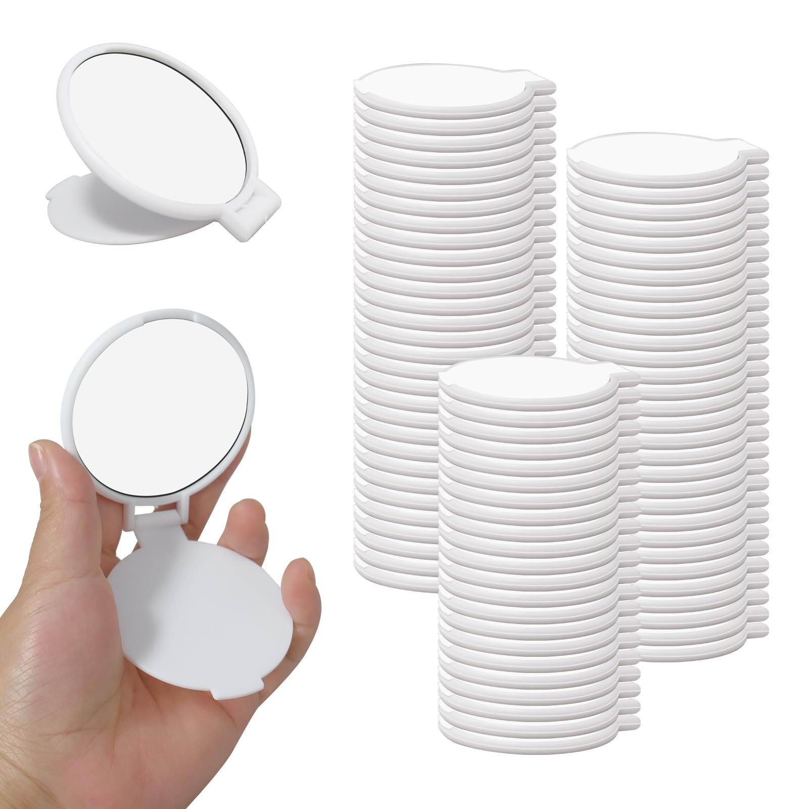 TANEMUDO 82 Pcs Compact Mirror Bulk, Women Portable Mini Folding Round Makeup Mirror for Purse, Travel, and Daily Use (White)