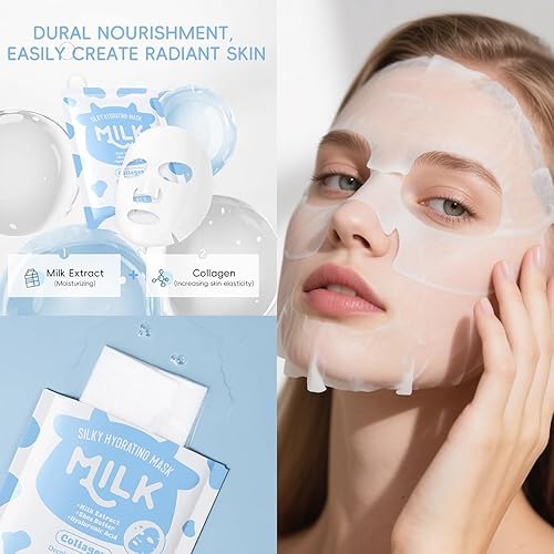 Miniatura 6 de Juego de cuidado de la piel hidratada con leche, 12 en 1 esencial de viaje, cuidado de la piel con leche para adolescentes de 10 a 12 años, crema