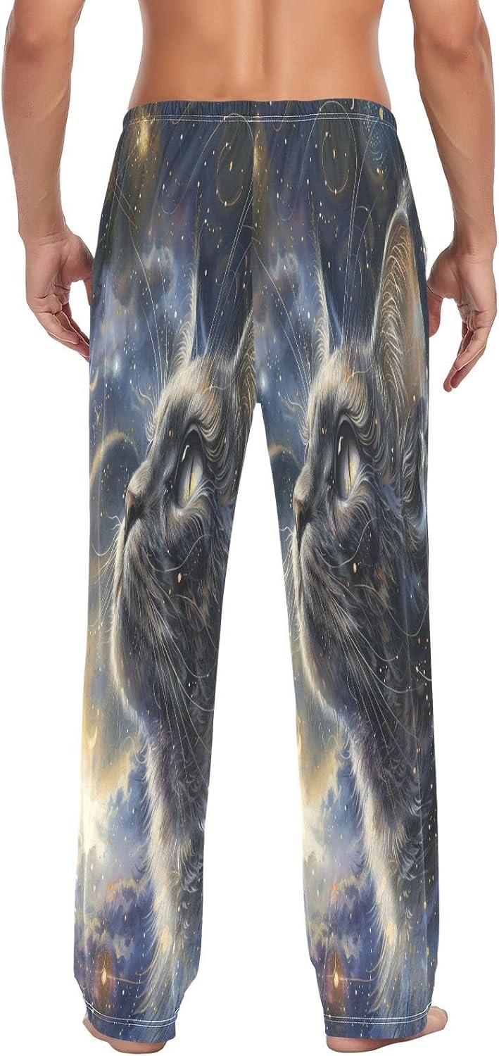 ALAZA Cat Kitten Starry Sky Galaxy Men's Pajama Pants Men Cotton Pajama Bottoms with Pockets, S