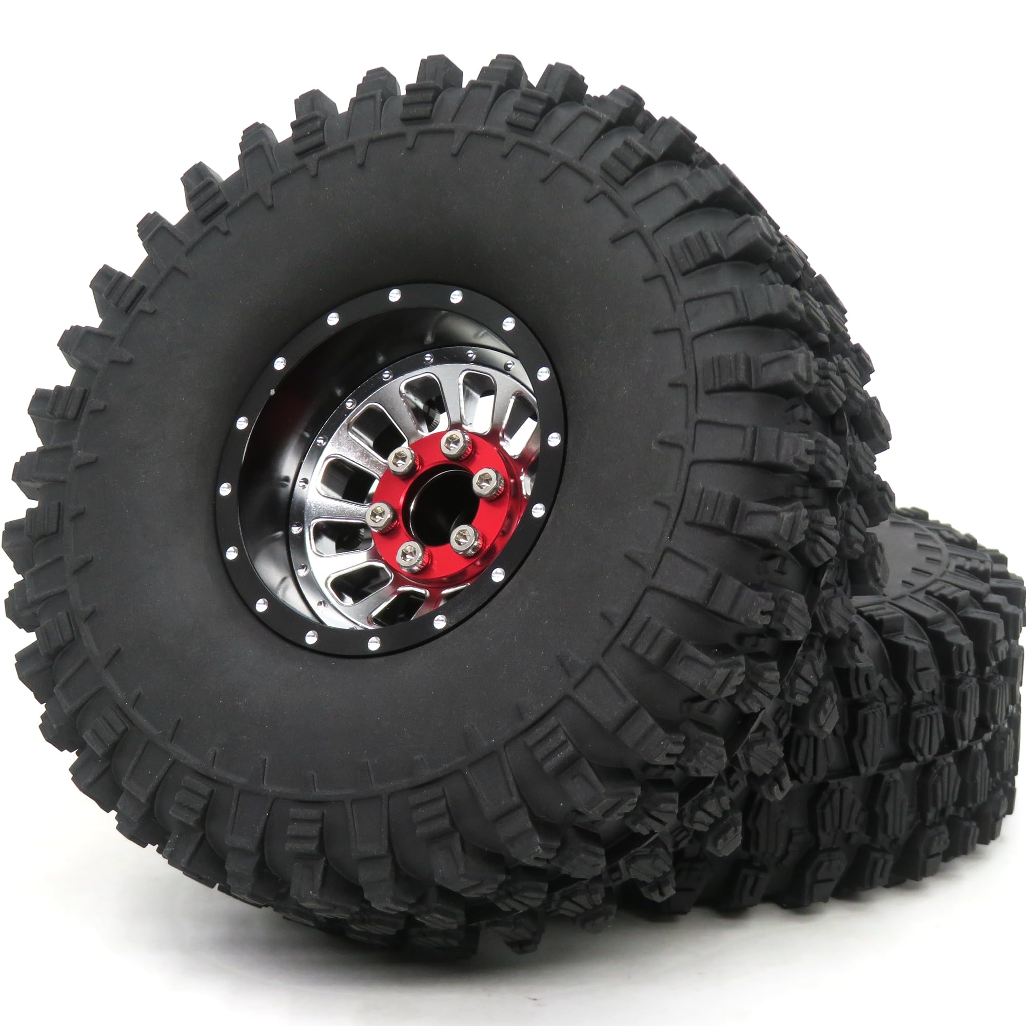HOBBYSOUL 1.9\" Beadlock Wheels & 4.75\" Tires Set For 1/10 RC Crawlers - 4 Pack With Adjustable Offset, Fits TRX4, SCX10