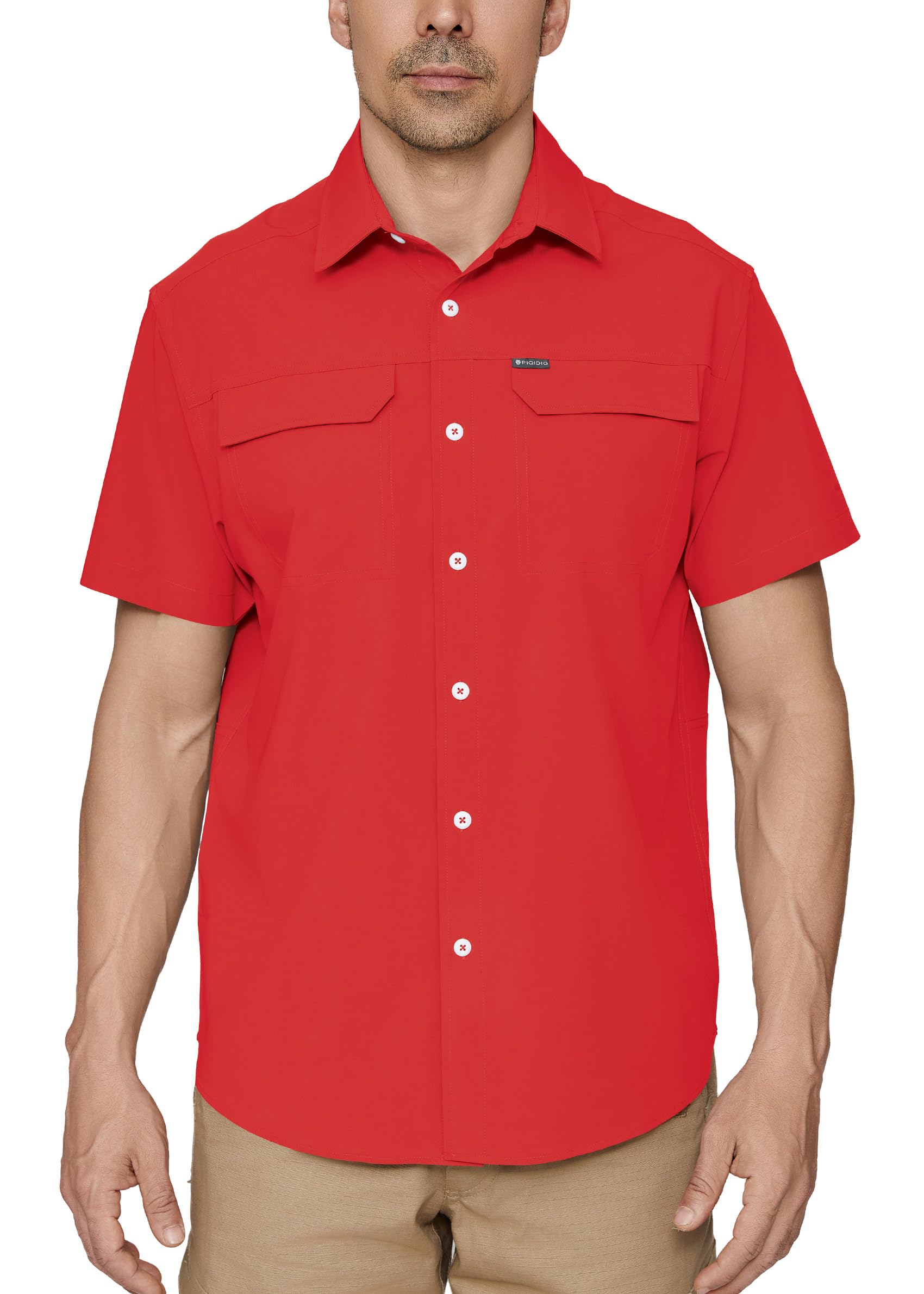 PIQIDIG Mens UPF 50 Sun Protection Shirt Short Sleeve Hiking Fishing Shirt Quick Dry for Safari Travel Button