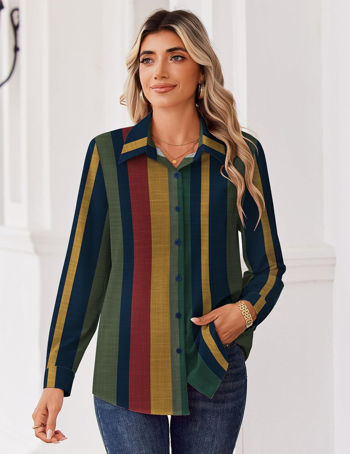 Zeagoo Blouse for Women Dressy Long Sleeve Button Down Shirts Business Casual Outfit Lightweight Solid/Printed Tops - Image 5