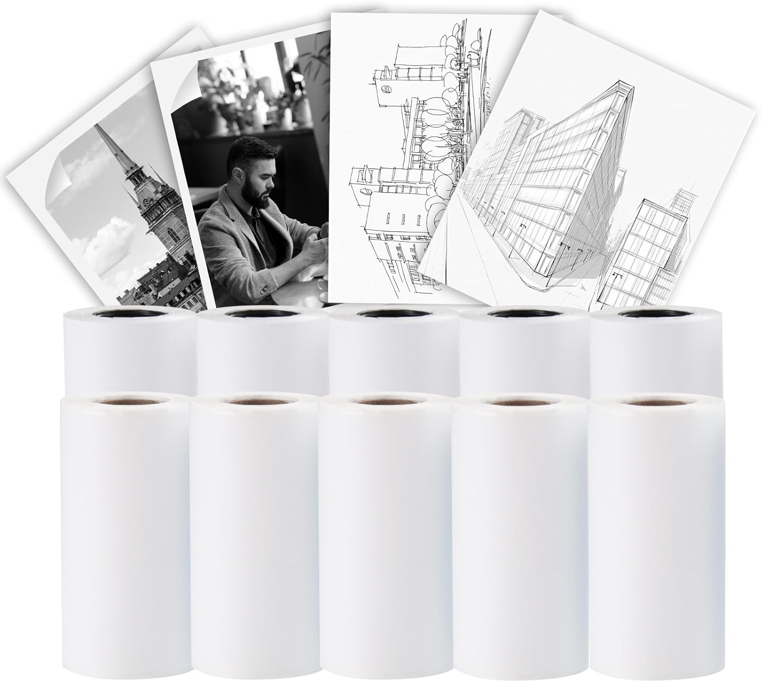 Fifteen Rolls Thermal Paper, 9 Rolls of self-Adhesive Thermal Paper and 6 Rolls Non-Adhesive Thermal Paper + 1 Sticker Printer - for Study Notes/DIY/Journal/Travel/Photo