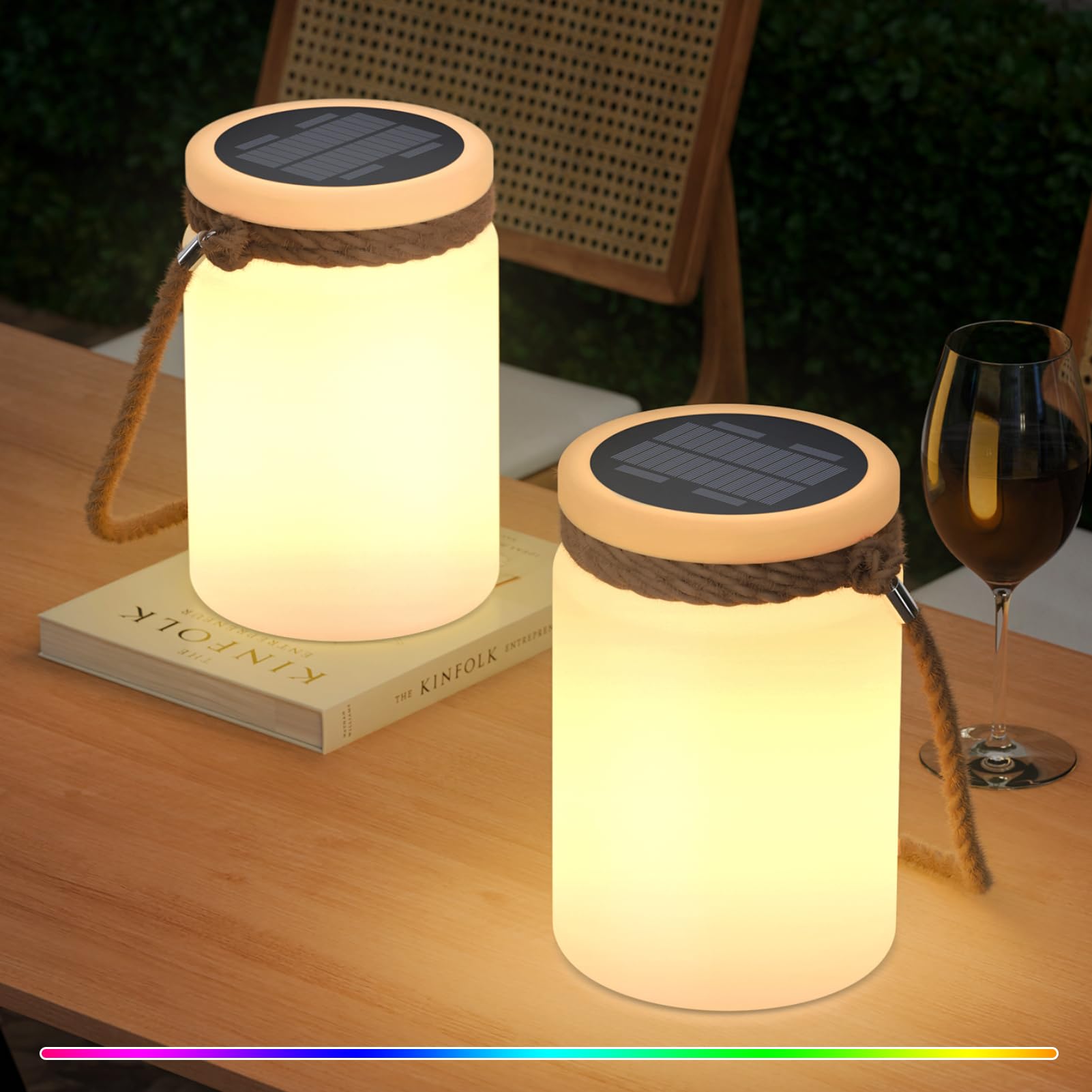 RWWR 2 Stück Solar Tischlampe Lampe Outdoor Kabellos Solarlampen für außen LED 2-in-1 Aufladung LED tischleuchte Akku 8 Farben Dimmbar IP44 Wasserfest für Terrasse Camping Garten Balkon