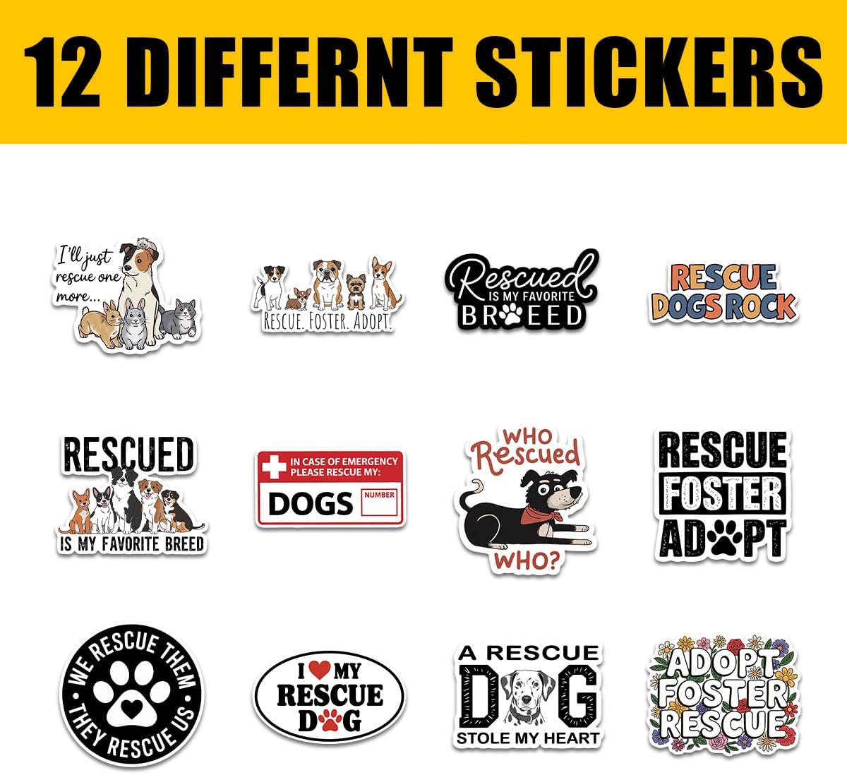 12 Pcs Rescue Dog Stickers Set, Cute Pet Adoption and Animal Lover with Quotes Like Who Rescued Who and Rescued is My Favorite Breed, Stickers for Laptop, Bottle, Phone, Notebook, Car 3 Inches - Image 2