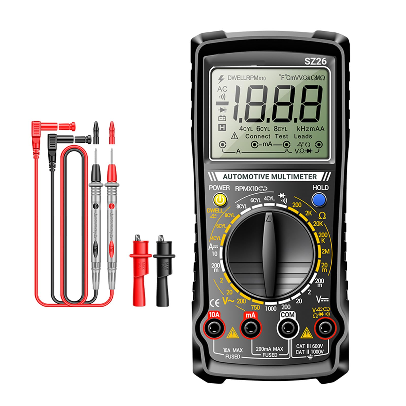 Tsophreniq Black Sz26 Digital Tester Data Hold Auto Off Multitester Voltages Current Tester High Precisions 1999 Counts Multimeter Multimeter