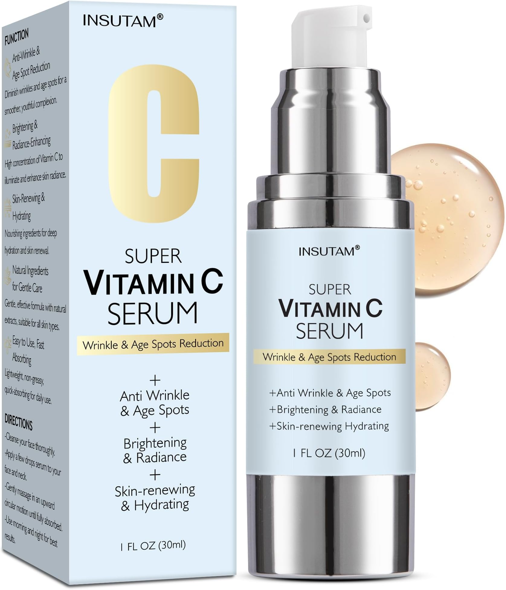 Vitamin C Face Serum with Hyaluronic Acid: Reduces Dark Spots - Anti Aging Facial Serum for All Skin Types 1 FL OZ