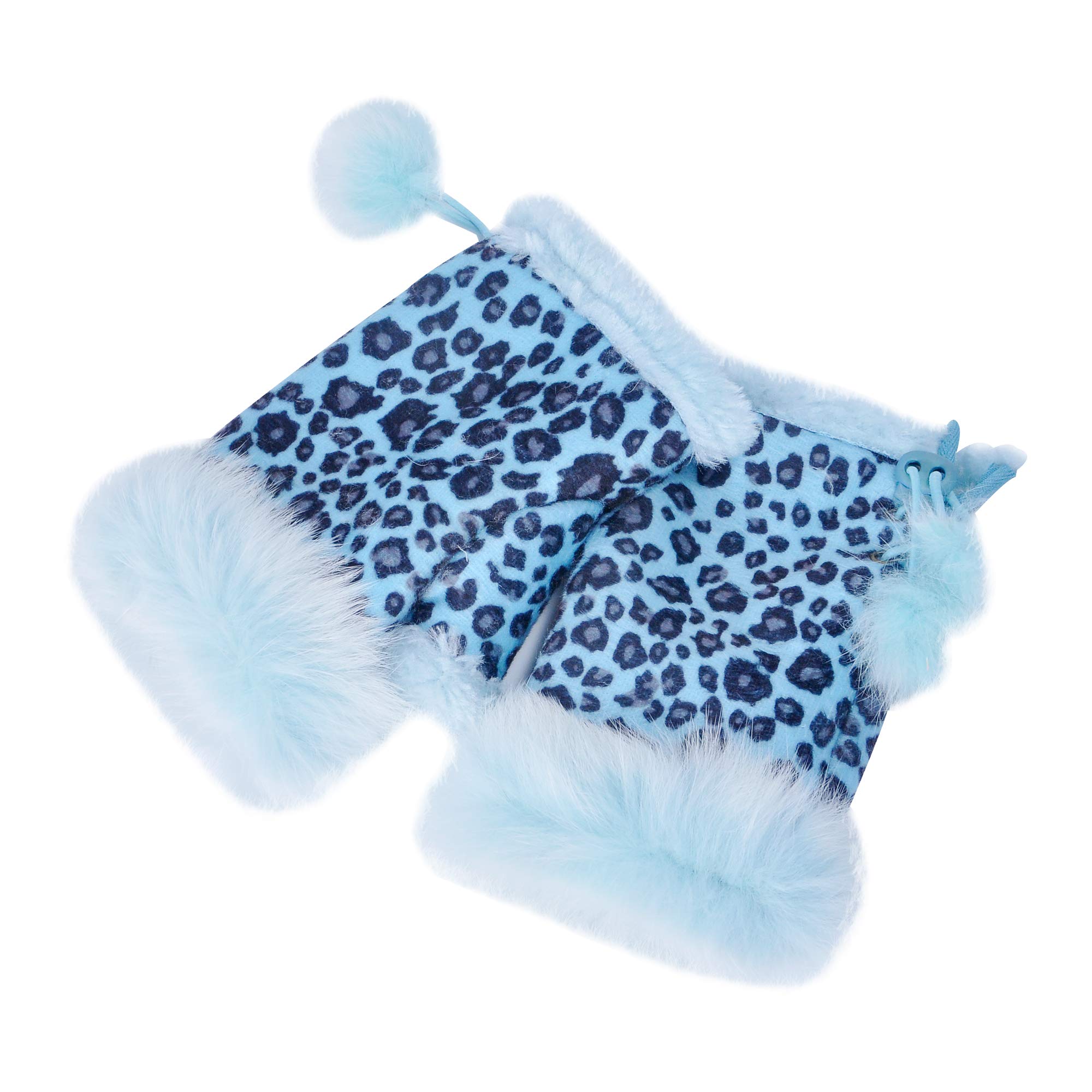 Zlyc Women's Leopard Blue Winter Faux Fur Half Finger Gloves Girls Warm Fingerless Mittens(Leopard Blue),One Size