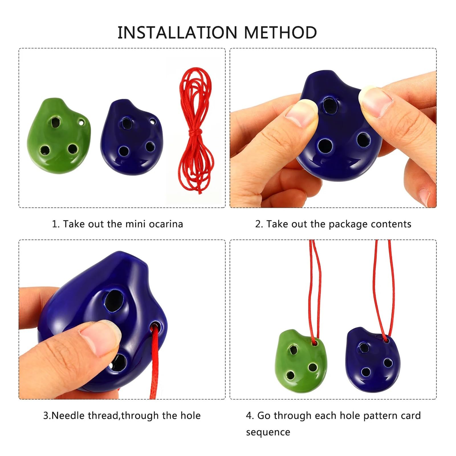 Ocarina Ceramica Alto C 2 pezzi 6 fori Mini Ocarina Flauto in ceramica Alto C Strumento musicale dipinto a mano con cordino perfetto for gli studenti per Principianti Adulti