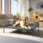 Veehoo Elevated Lit de chien, led chien élevé ajouter imperméable oreiller-support amovible, lit de chien élevé avec mesh respirant, pieds sans glissement, lit pour chien Bolster pour l'intérieur & En plein air, 150 x 95 cm, noir