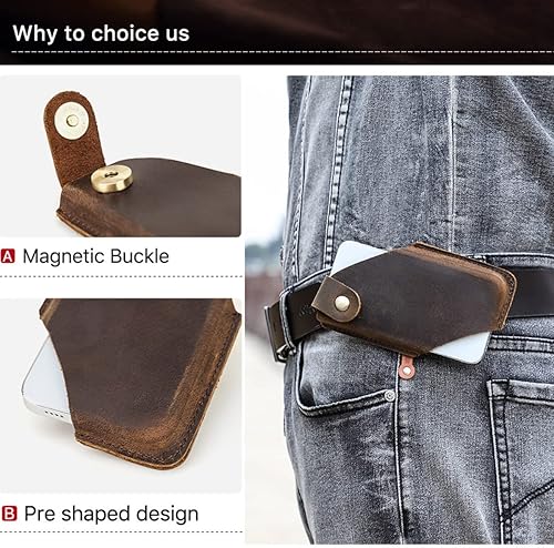 Miniatura 3 de Funda portátil de piel auténtica funda para teléfono para hombre bolsa para cinturón de hombro funda de viaje para exteriores con lazo para cinturón