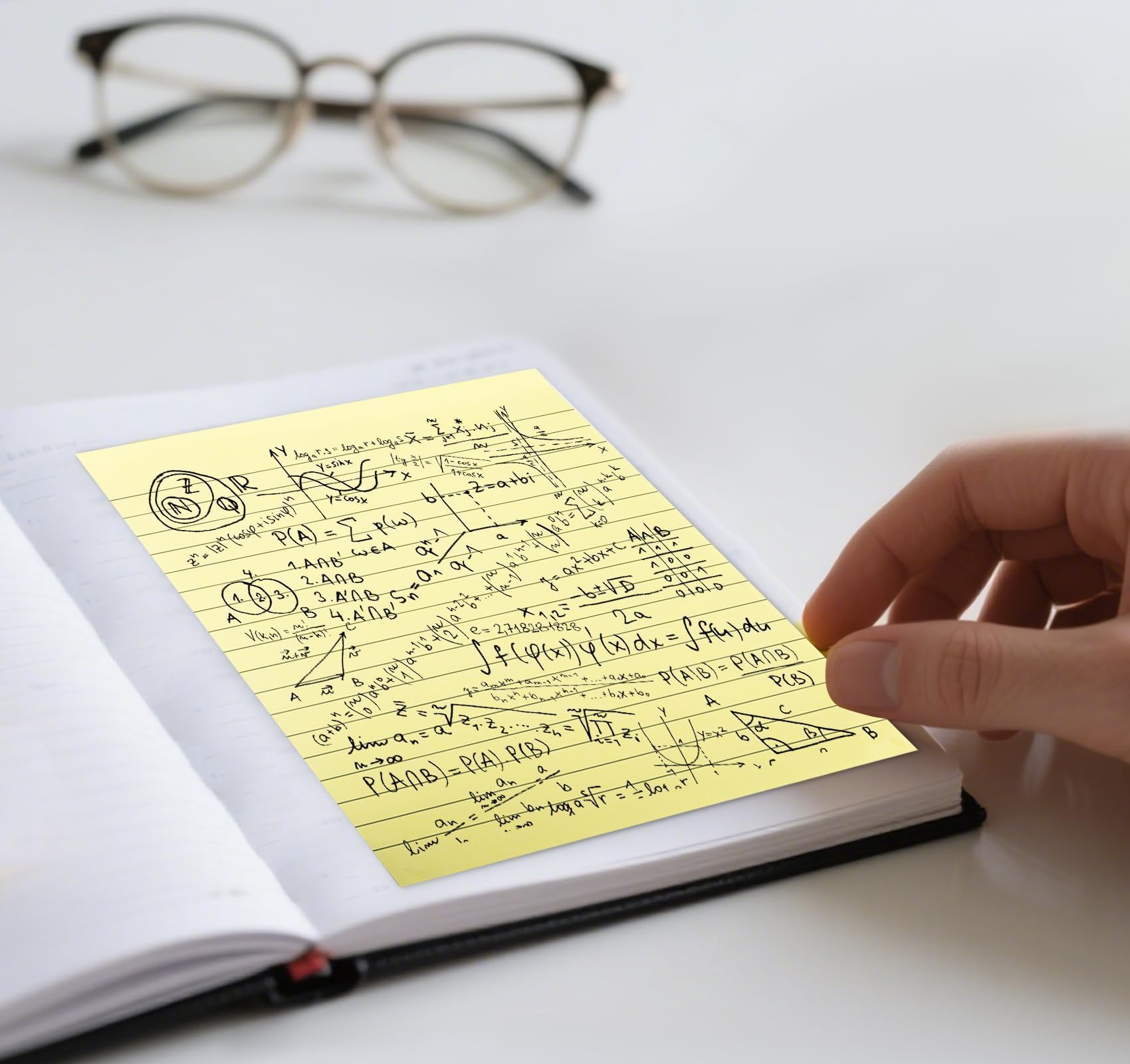 Lot de 6 blocs de notes adhésives lignées de 20,3 x 15,2 cm, 300 feuilles de grands blocs de notes adhésives jaunes avec lignes, super adhésifs, pour l'école, le bureau, la maison