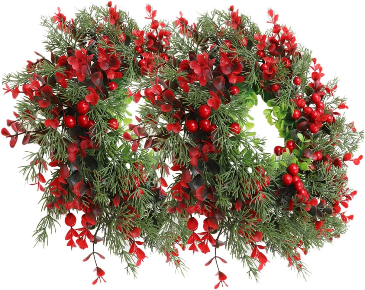 Ipetboom 2pcs Christmas Decorative Wreath with Artificial Berries Lightweight Xmas Garland for Door Wall Fireplace Hanging Holiday Adornment