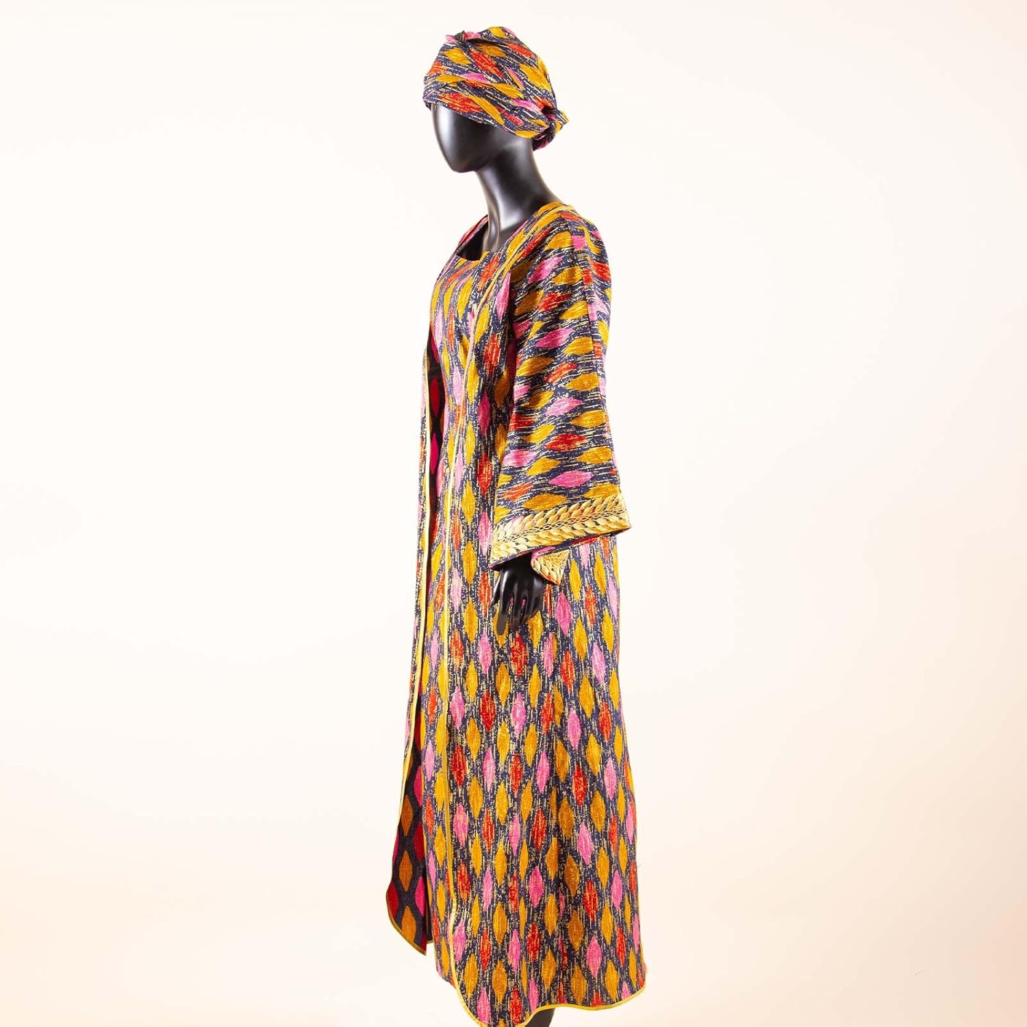 African Clothing for Women Female Dress Suit Set Long Coat and Sleeveless Dress with Headscarf for Lady