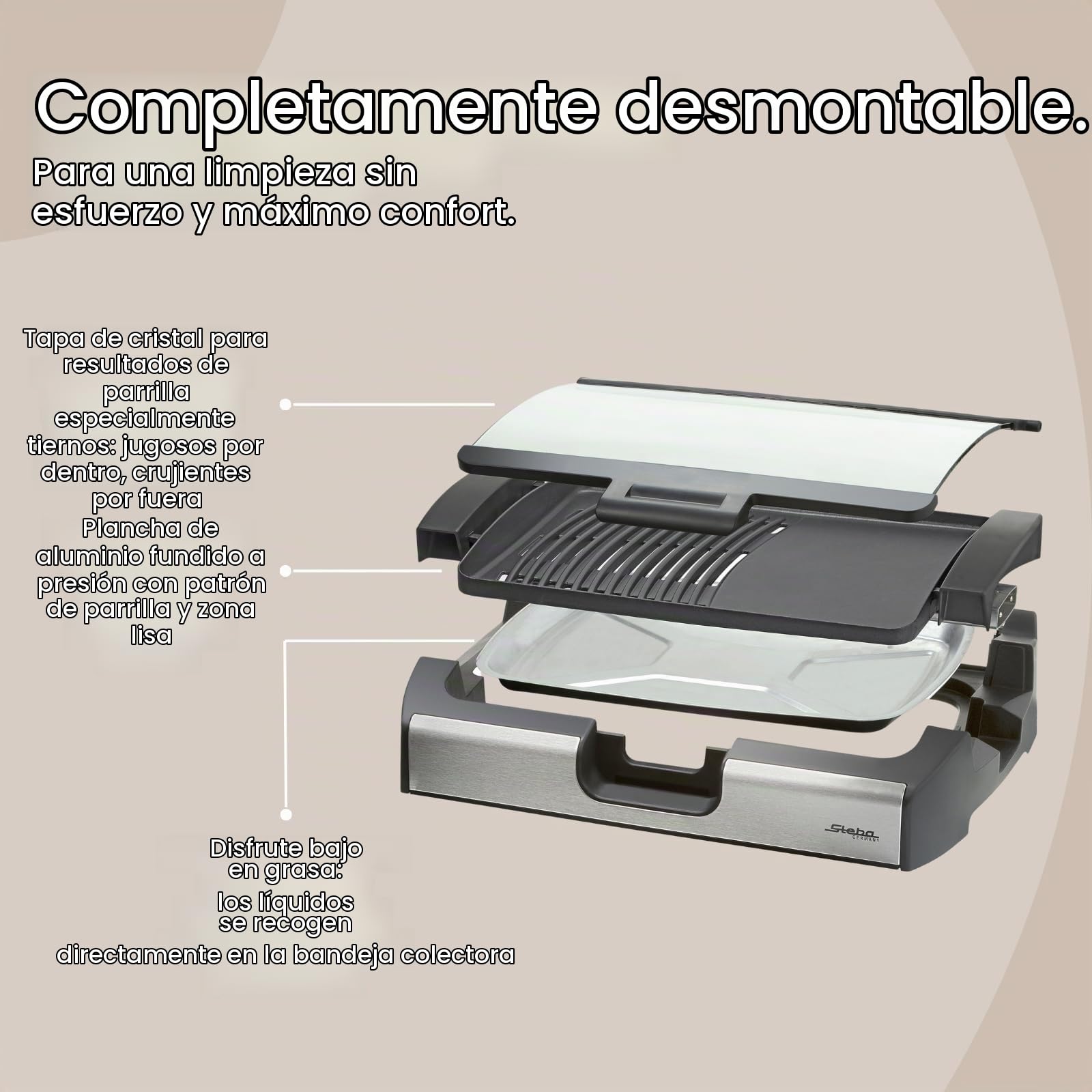 Steba VG 200, Negro, Acero Inoxidable - Parrilla