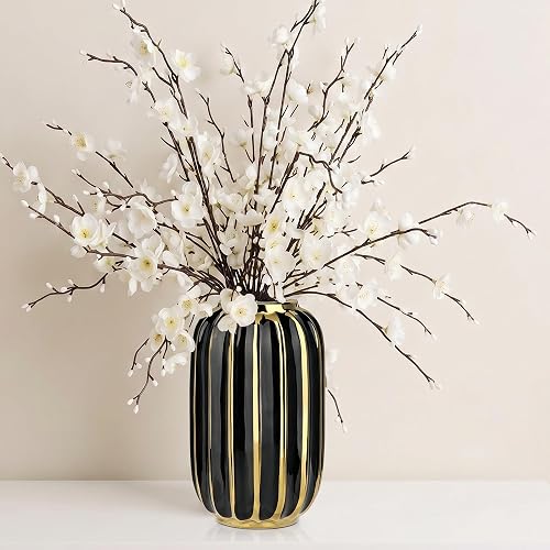 Briful Gold Plated Lantern Ceramic Vase Home Decor 8.66'' Tall Black | Creative Design Porcelain Decorative Flower Vase Ceramic Vases For Wedding Anniversary Decoration