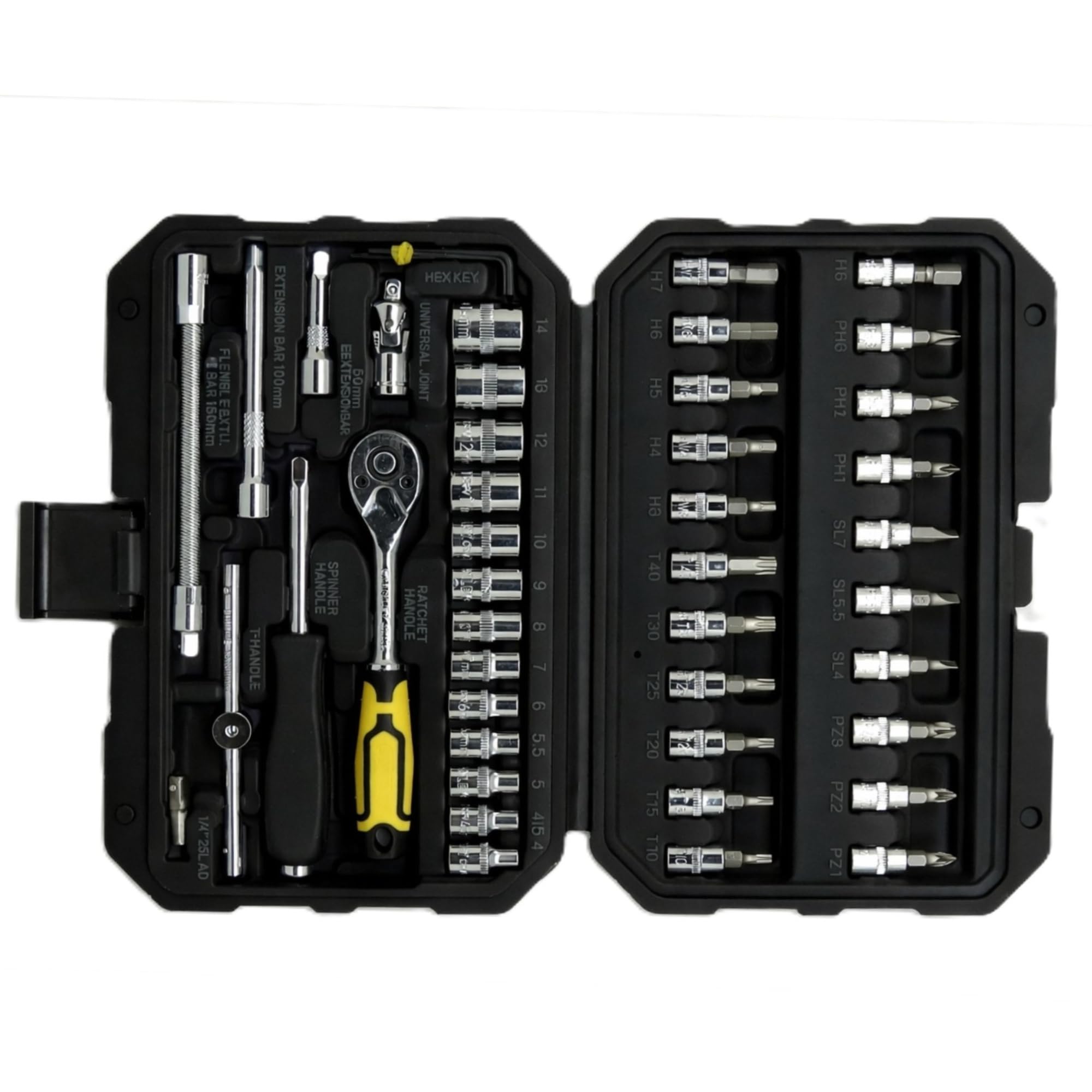 STANLEY STMT79055 46-PIECE Hex Socket Set 1/4" Drive With Ratchet, Comes in a Case, Chrome Vanadium Steel, Professional Tool Kit for Automotive, Plumbing, Garage & Home Repairs-image-31