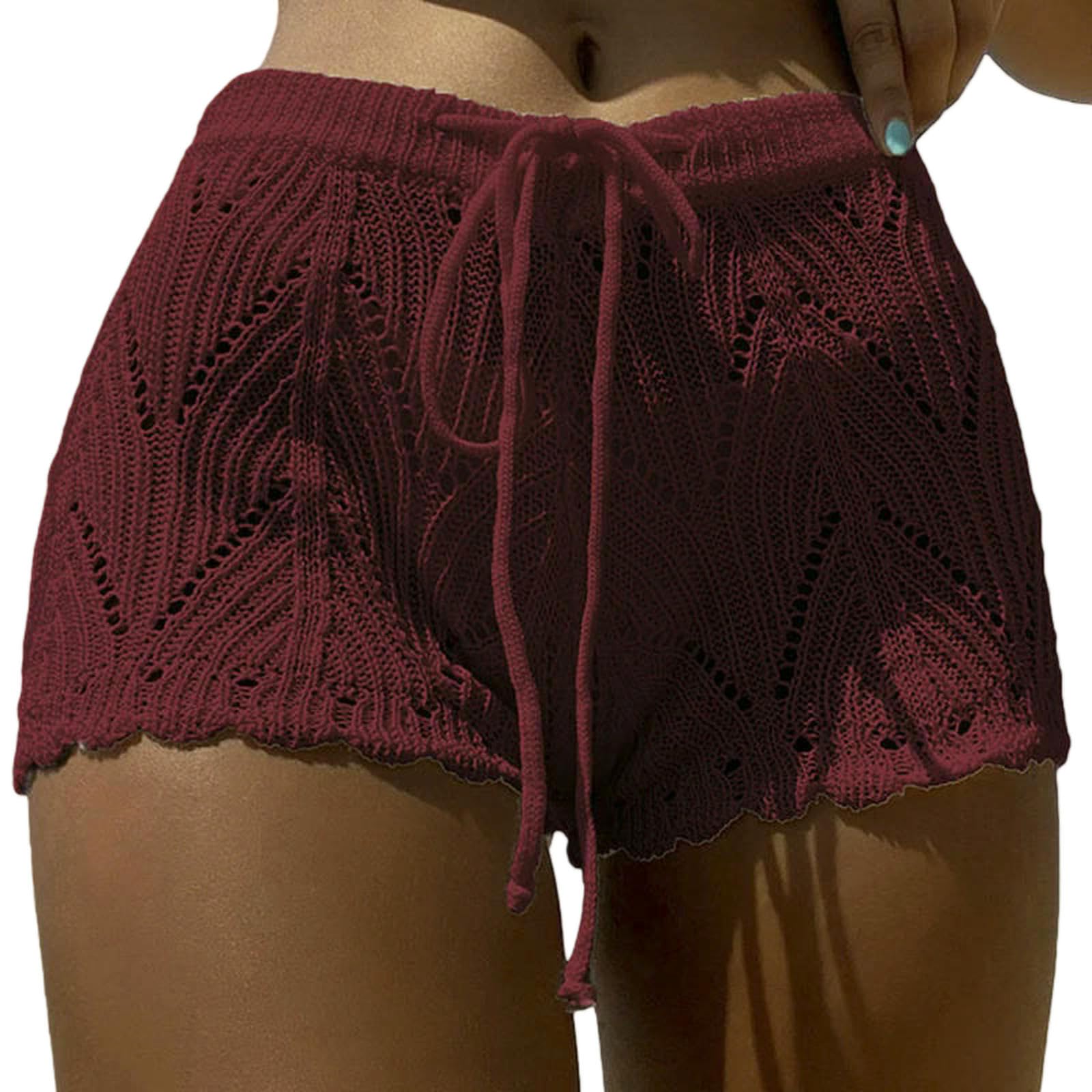 Short femme tricoté au crochet avec cordon de serrage ajustable taille S