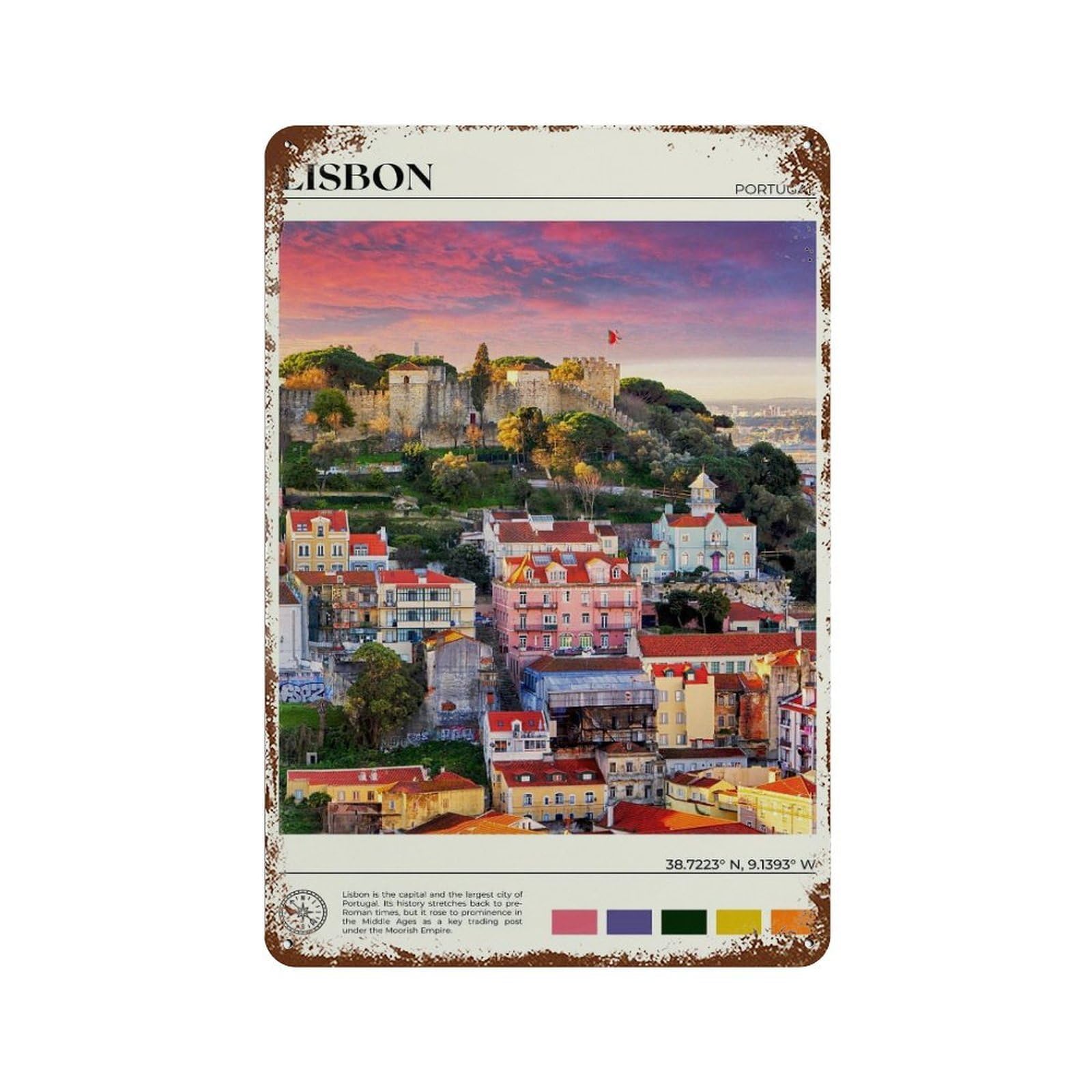 xiaoxiaoshen Real Photo Lisbon Decor Portugal Wall Decor Art Metal Tin Poster Modern Home Decor Art Home Bar Shop Decorations Vintage Sign 30x20cm