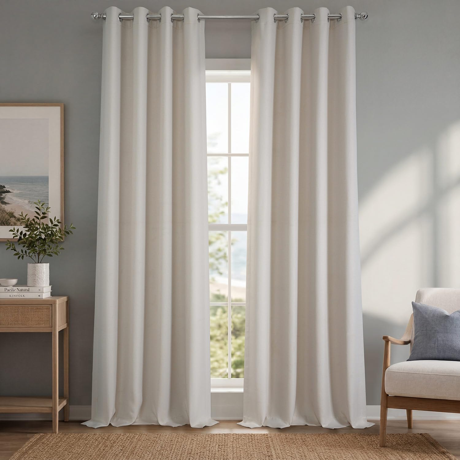 HPD Half Price Drapes Grommet Linen Curtains 84 Inches Long Room Darkening Curtains for Bedroom &amp; Living Room (1 Panel), 50W x 84L, Birch