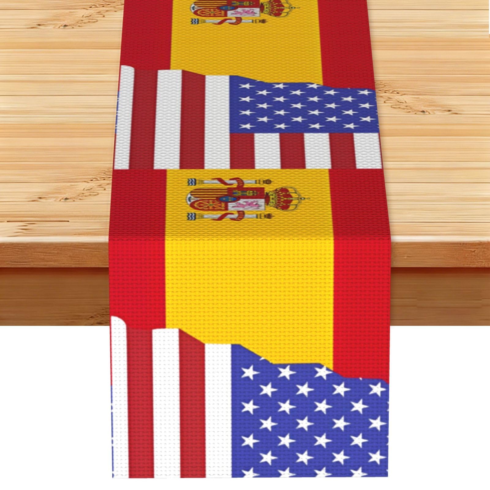 American Spain Flag Table Runner 13x72 Inch Dining Decor