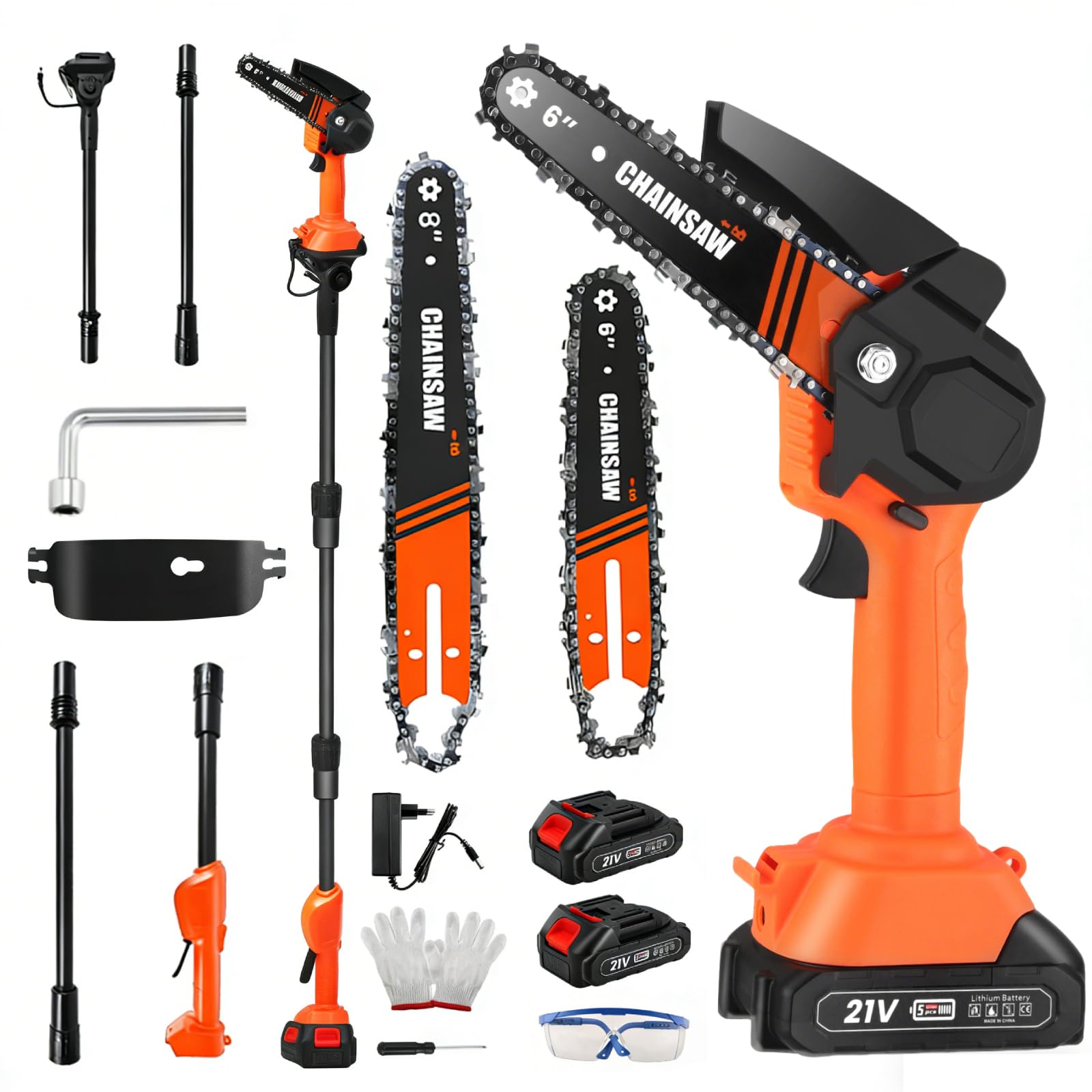 Motosierra y podadora telescópica 2 en 1 para Makita 18 V, con 2 baterías de 1,5 Ah, cargador, cadenas de 15+20 cm, poste telescópico de 2,3 m, sierra eléctrica para ramas para arbustos