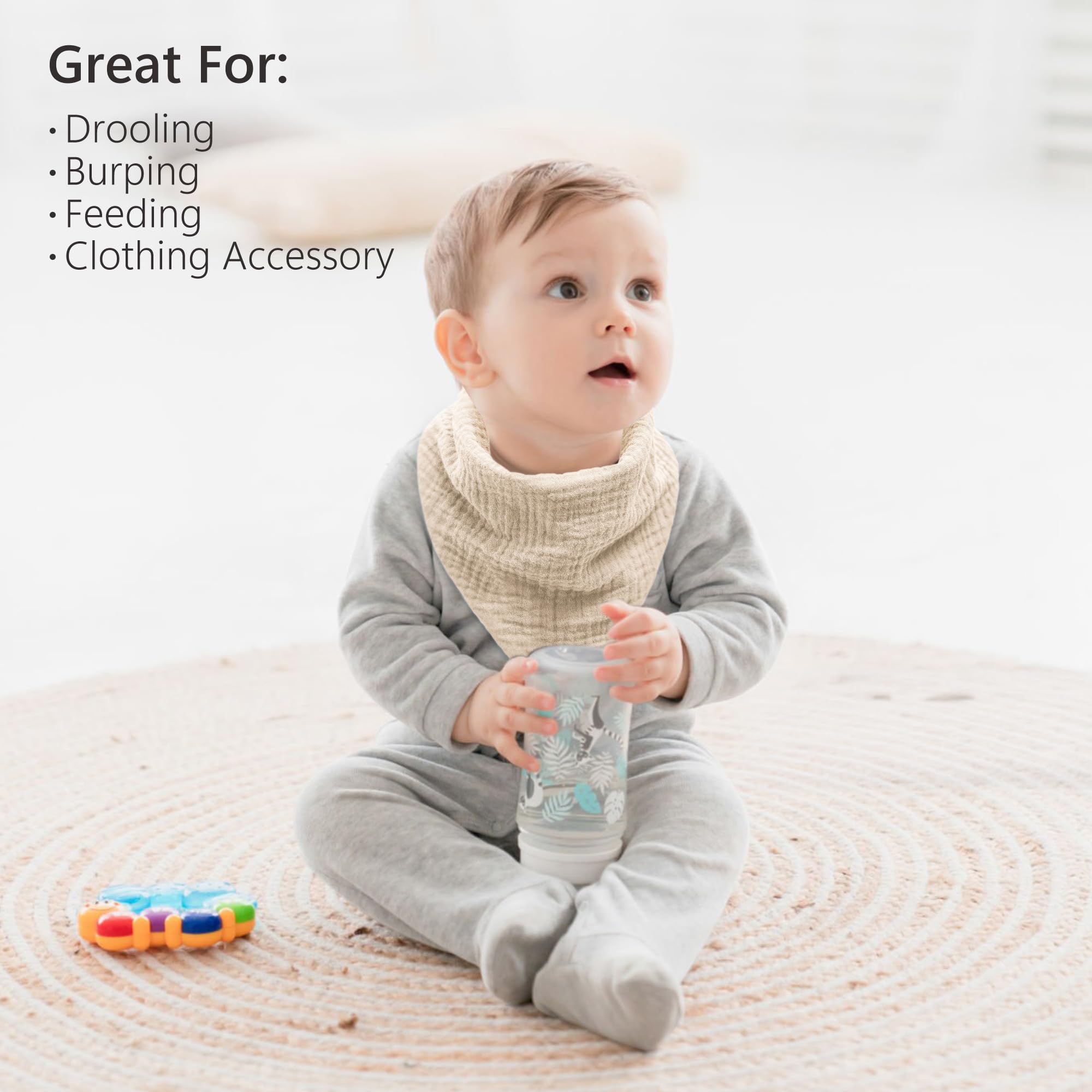 bearmoss Muslin Baby Dribble Bibs 100% Cotton Baby Bandana Drool Bibs (Grey Forest) - Image 4