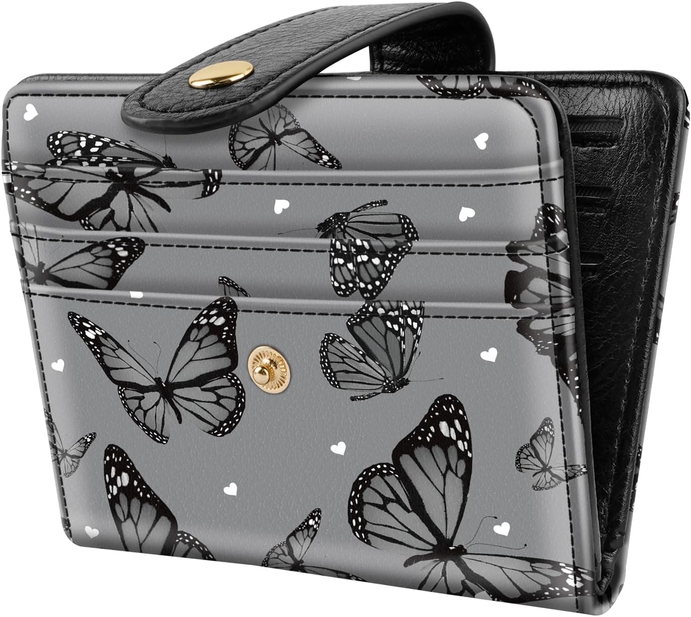 Simikol Small Wallets for Women Slim Minimalistfor Bifold Credit Card Holder for Pocket or Purse, Black Butterflies