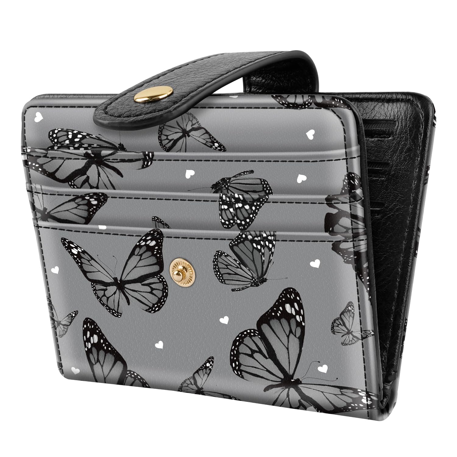 Simikol Small Wallets for Women Slim Minimalistfor Bifold Credit Card Holder for Pocket or Purse, Black Butterflies