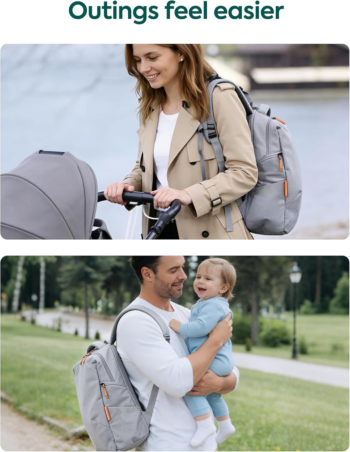 Babelio Grid Wizard Diaper Bag Backpack - Multi Function Waterproof Diaper Bag, Travel Essentials Baby Bag with Insulated Bottle Holders, Baby Shower Gifts, Grey