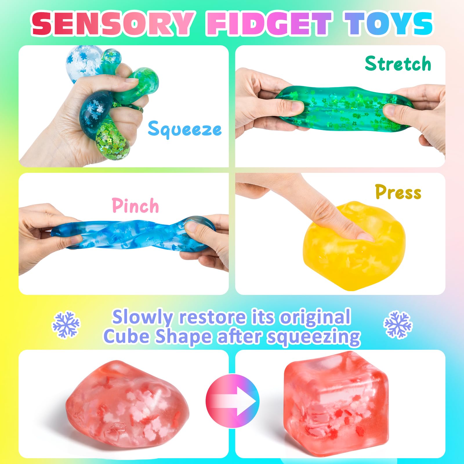 VISCOO 4 Pack Fidget Toy Stress Cube, Slow Rise Stress Balls Cube