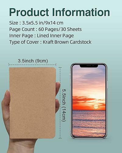 Miniatura 2 de Mini cuadernos a granel paquete de 36 cuadernos de bolsillo pequeño, tapa marrón kraft de 3.5 x 5.5 pulgadas, 30 hojas60 páginas, tamaño de bolsillo