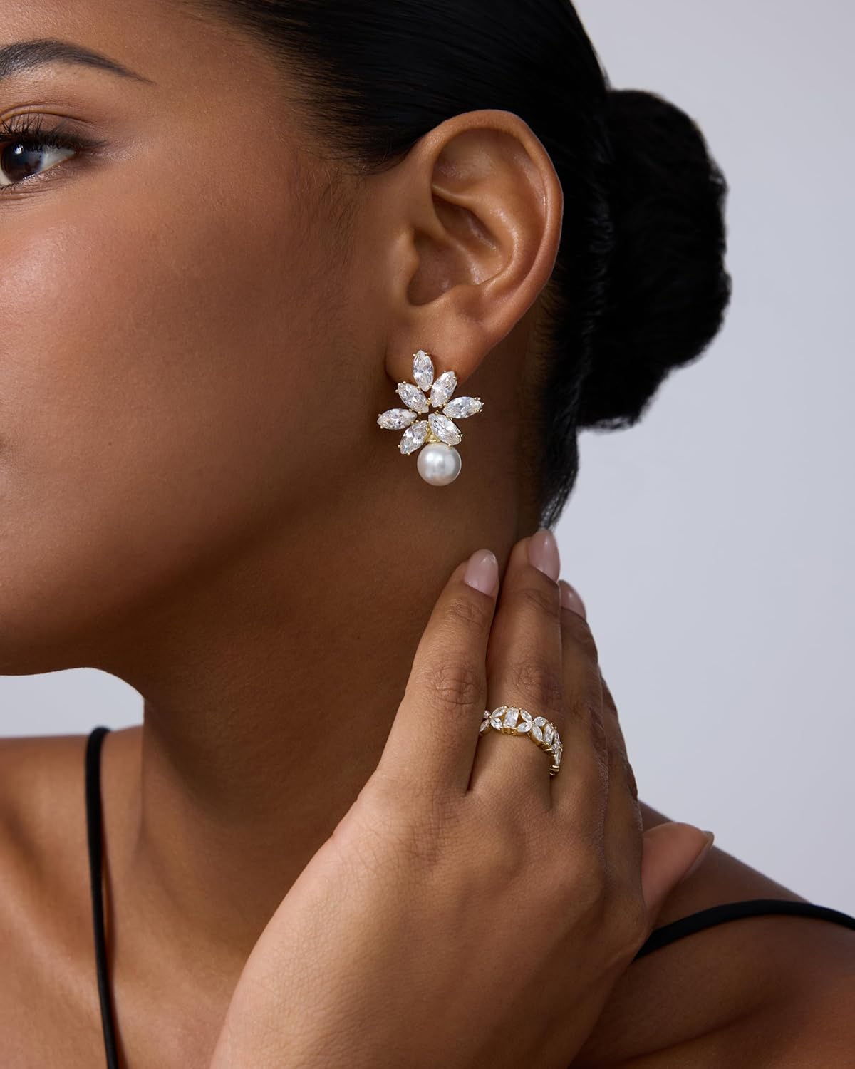 PAVOI 14K Gold Plated Cubic Zirconia Stud Earrings for Women - 925 Sterling Silver Posts Statement Crystal Cluster Wedding Earrings for Brides & Bridesmaids - Trendy CZ Pearl Studs Wedding Jewelry - Image 4