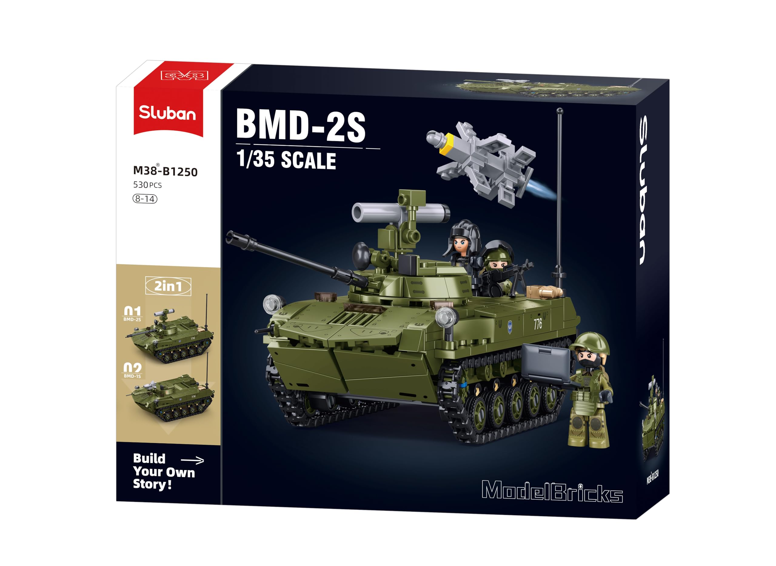 Sluban M38-B1250 BMD-2S Vehículo blindado aerotransportado, 516 Piezas