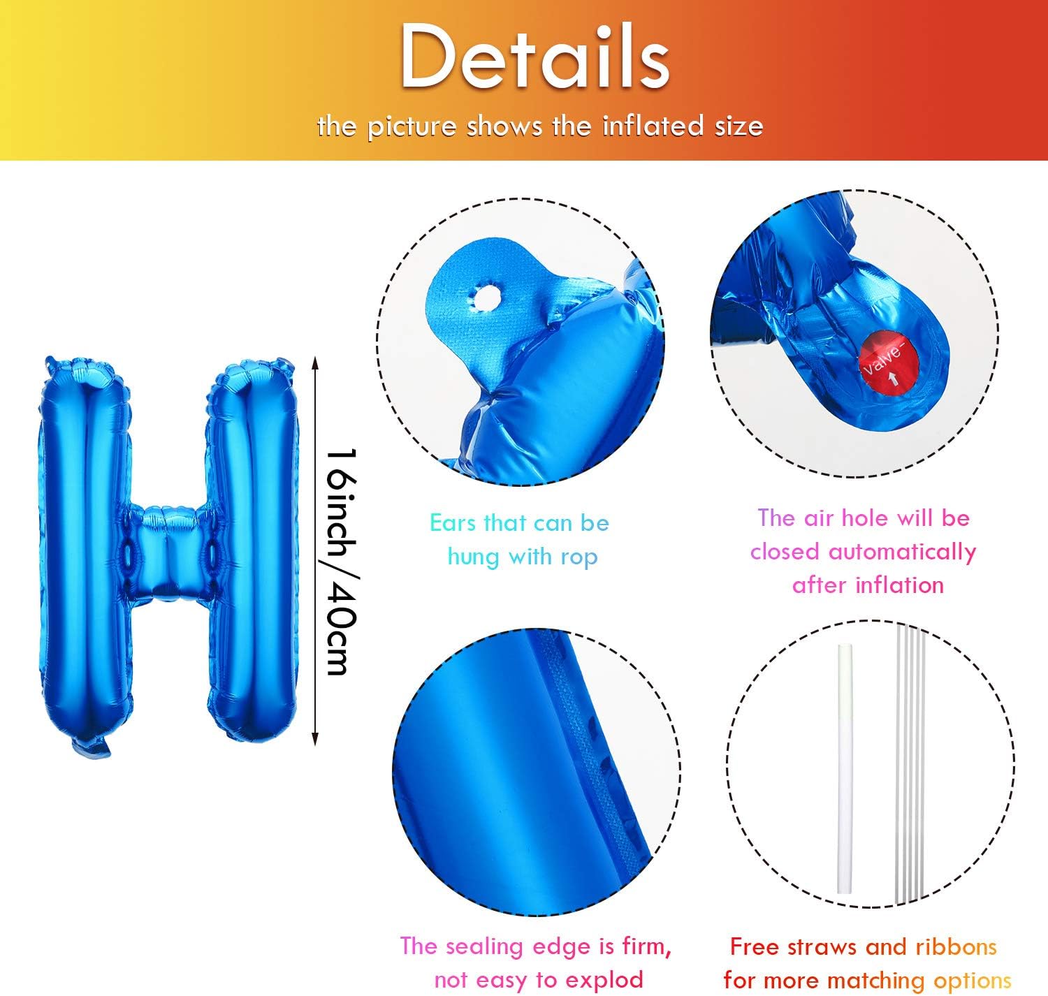 16 Inch Self Inflating Happy Birthday Balloons Banner Metallic Aluminum