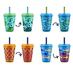 Ello Kids Plastic Reusable Color Changing Cups with Twist on Splash-Proof Lids and Straw, BPA Free, Dishwasher Safe, 12oz, Rainforest, 4 Pack