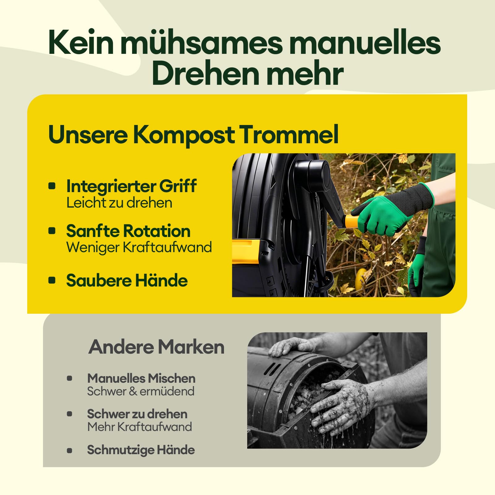 Maygrove Komposter Garten 200L Schnellkomposter mit 2 Großen Kammern und Schiebetüren Trommelkomposter 360°-Drehung mit Stabilem Stahlrahmen für Küchen- & Gartenabfälle