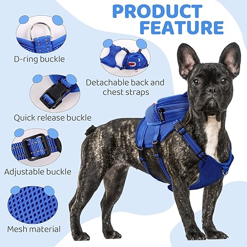 Miniatura 9 de Arnés para perro con mochila, arnés ajustable para perros pequeños y medianos, mochilas transpirables sin tirones para perros, para viajes,