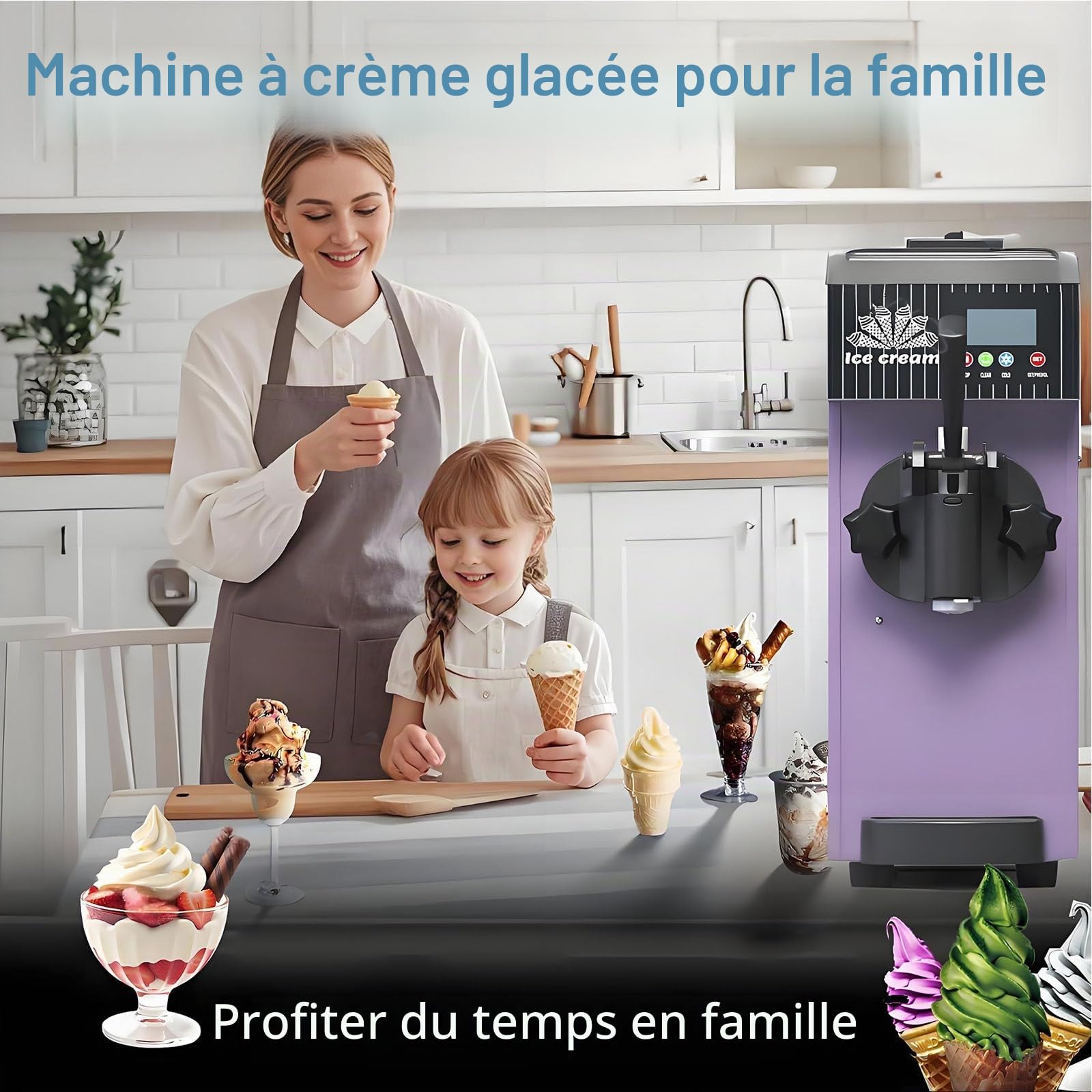 Machine à Glace Italienne Comptoir,Machine à Glace Italienne Professionnelle, 4 à 5 Kg/H, avec Pré-Refroidissement,Nettoyage Automatique Et écran LCD,Orange