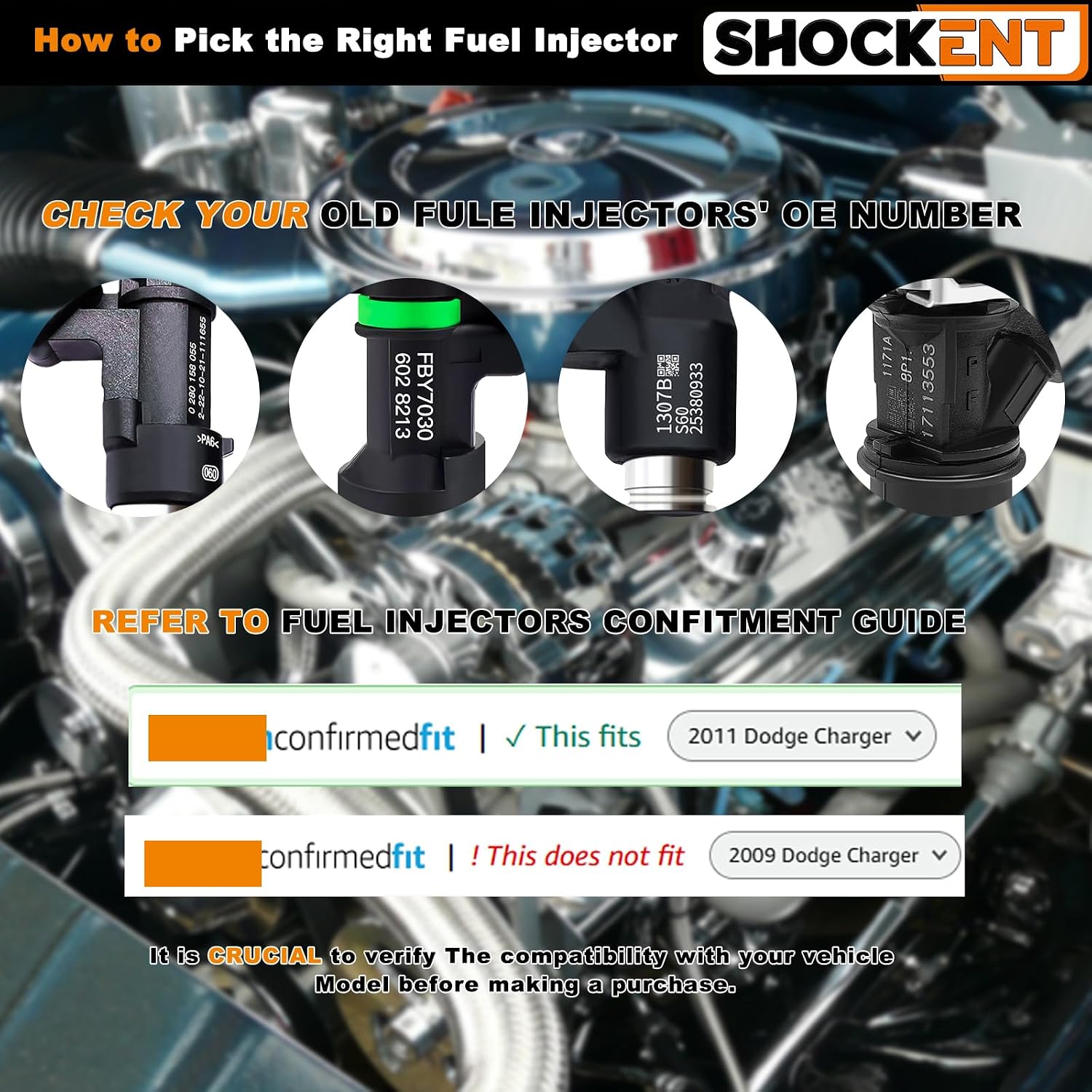53032713AA Upgraded 5.7L Fuel Injectors Fit for:-Chrysler Aspen 2007-2008; for:-Dodge Durango 2004-2008, for:-RAM 1500 2500 3500 2004-2008, #OE: FJ482 53032713AA (8 PCS)
