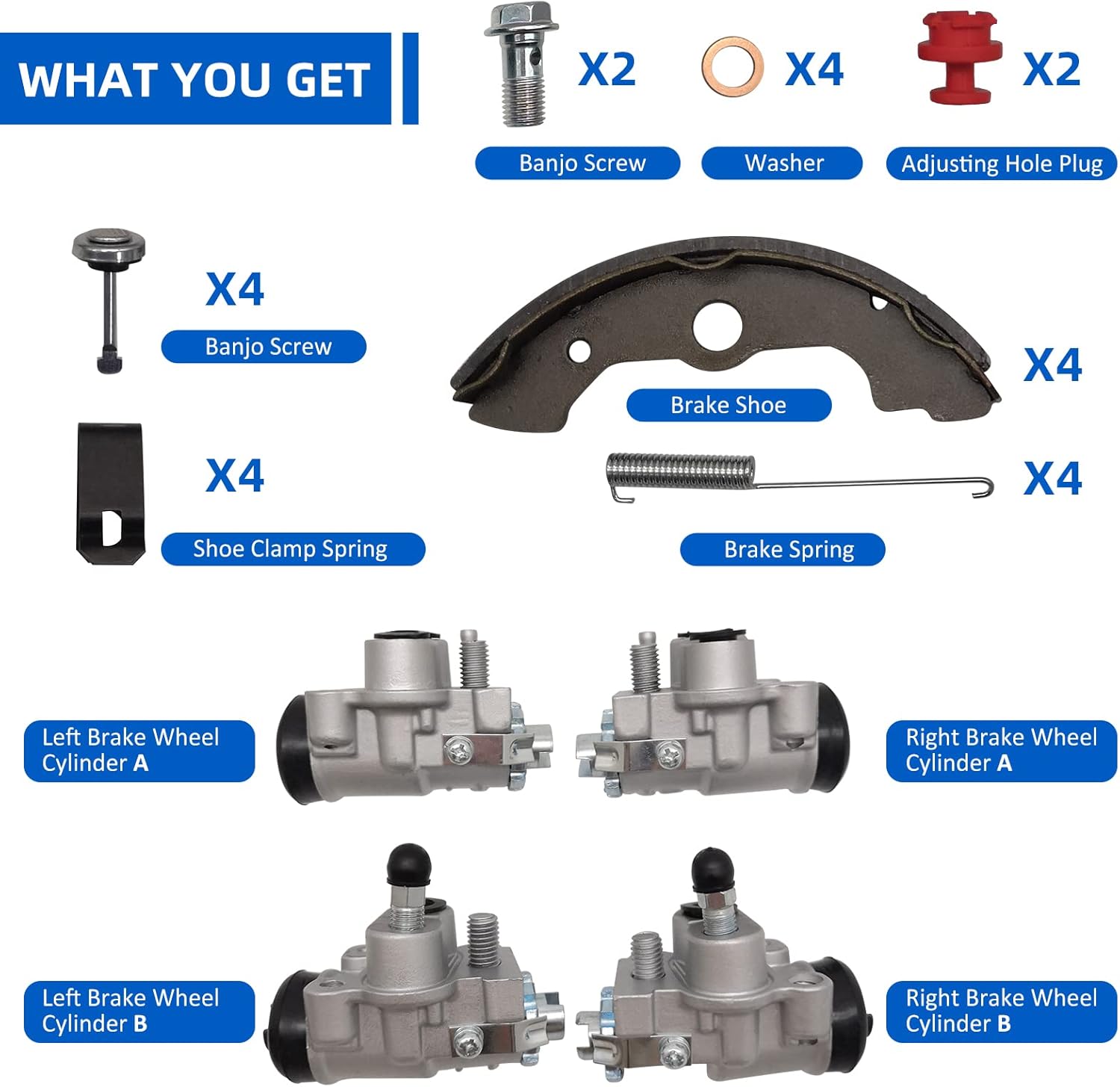 Front Brake Wheel Cylinders Shoes Kit for Honda Foreman 400 4x4 TRX400 TRX400FW 1995-1998 (Left&Right),OEM# 45350-HC5-971 45370-HC5-971 45310-HM7-006 45330-HM7-006