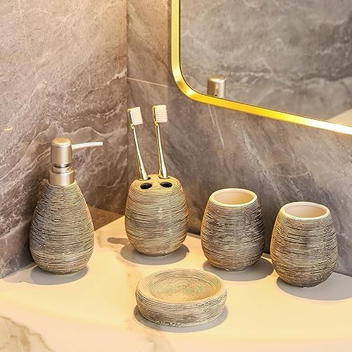 Miniatura 2 de Ksunun Juego de accesorios de baño, juego completo de accesorios de baño de cerámica, juego de accesorios de decoración de baño de 5 piezas completo