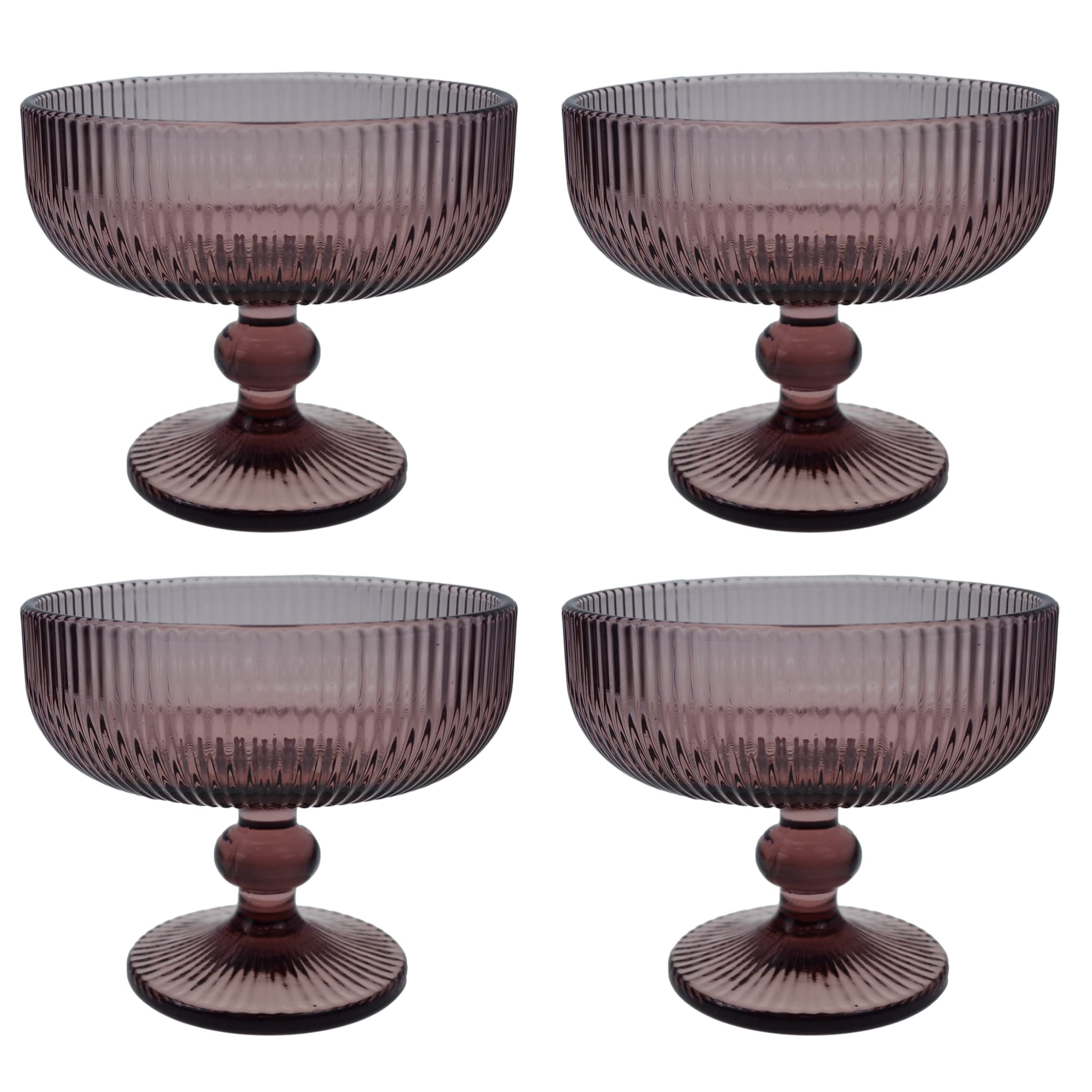 CHOOLD Vintage Strips Embossed Glass Footed Dessert Bowl