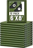GliCraft 12 Pack 6x8 ft Heavy Duty Waterproof Tarps 5.5 Mil Army Green - Multi-Purpose Covers for Camping Boats Cars Roof Patio