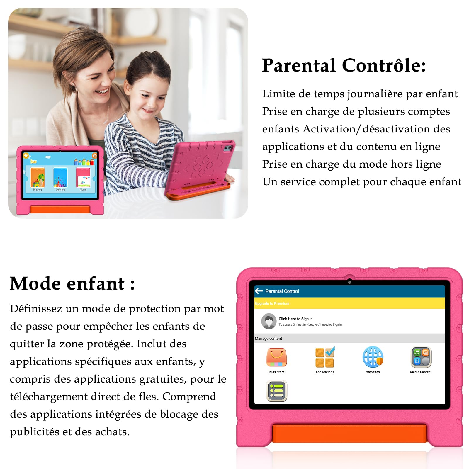 ZIOVO Tablet 10 Pollici Android 14 Tablet Bambini, 20GB RAM+128GB ROM(TF 1TB),WiFi6 Tablet in Offerta, Widevine L1/Octa-Core/BT 5.0/8+5 MP/6000mAh/Tablet per Bambini,Tablet con EVA Caso - Rosa
