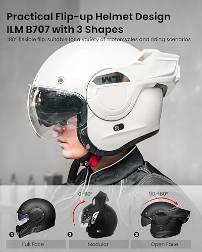 Miniatura 2 de ILM Casco modular de motocicleta vintage de cara completa para adultos y hombres, ATV UTV moto de nieve con protector de barbilla reversible de 180