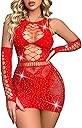 Famstar Sexy Lingerie For Women Naughty Rhinestone Sparkle Fishnet Lingerie Set Teddy Erotic Mesh Rave Outfit